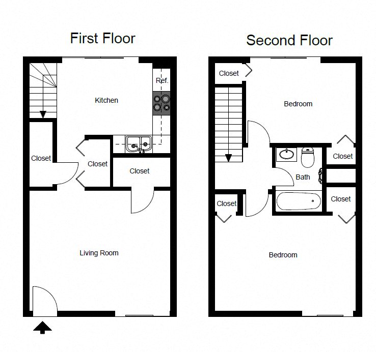 Floor plan for 2 beds, 1 bath, 812 sqft